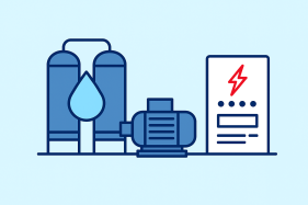 Illustration: Technische Anlage zur Wasseraufbereitung mit Pumpe und Steuerungseinheit
