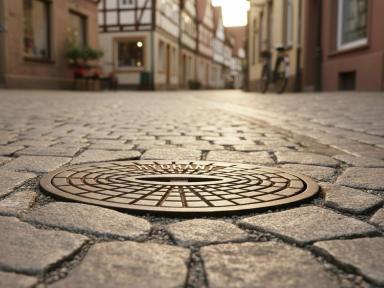 Hydrantendeckel in einer historischen Altstadtstraße