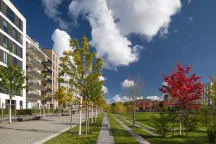 Wohnblöcke mit Park